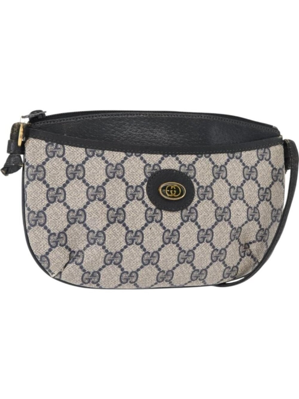 GUCCI GG Supreme Shoulder Bag PVC Leather Navy Gold 904 02 020